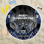Aotearoa Tuwharetoa Beach Blanket Maori Tribal Navy Paua Shell Pattern