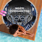 Aotearoa Tuwharetoa Beach Blanket Maori Tribal Navy Paua Shell Pattern