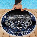 Aotearoa Tuwharetoa Beach Blanket Maori Tribal Navy Paua Shell Pattern