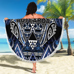Aotearoa Tuwharetoa Beach Blanket Maori Tribal Navy Paua Shell Pattern