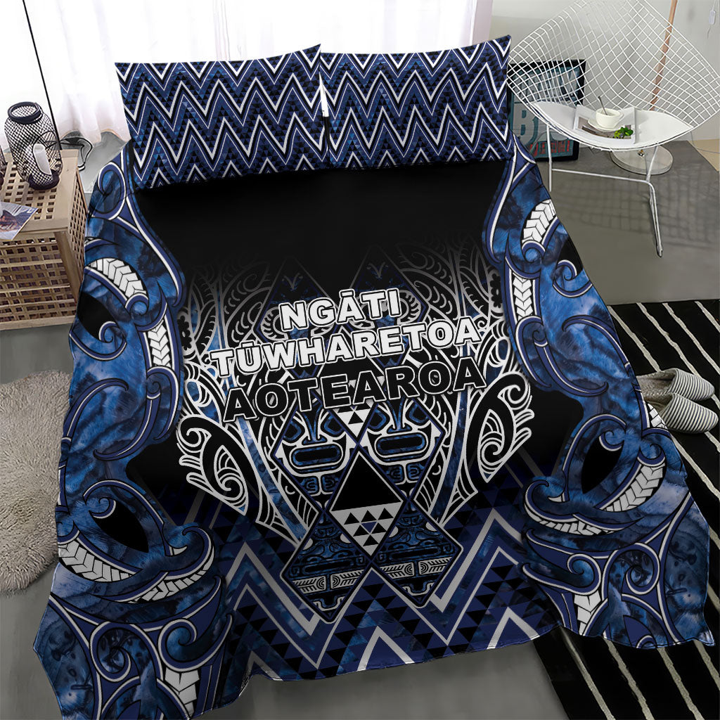 Aotearoa Tuwharetoa Bedding Set Maori Tribal Navy Paua Shell Pattern