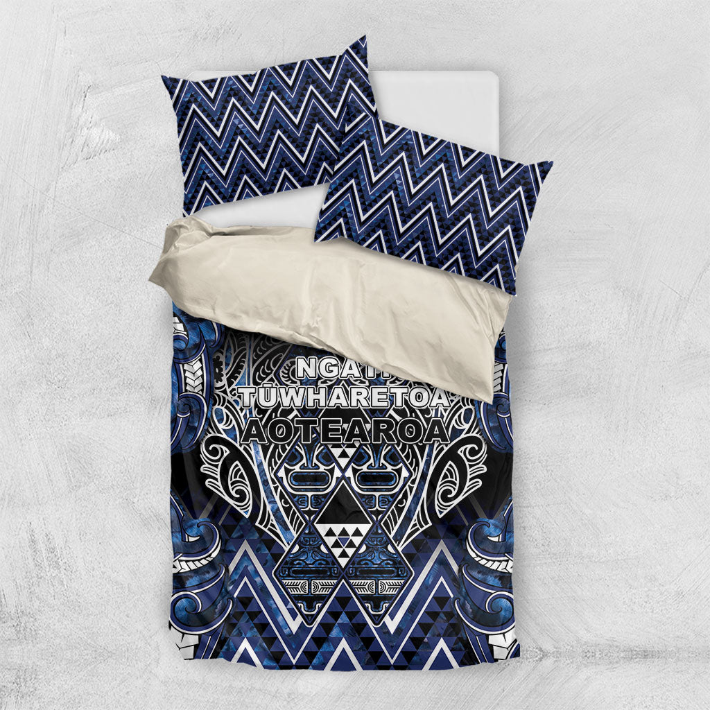 Aotearoa Tuwharetoa Bedding Set Maori Tribal Navy Paua Shell Pattern