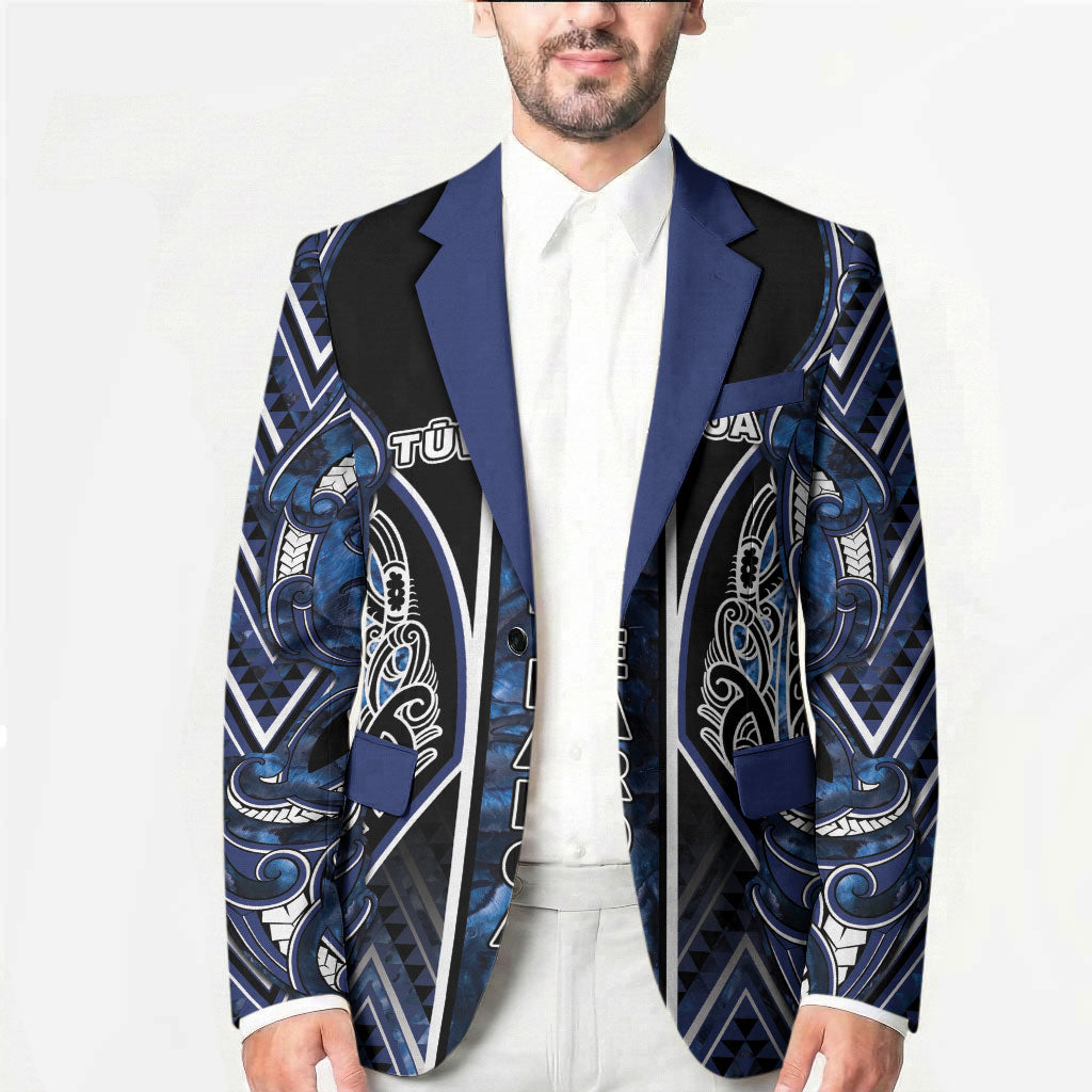 Aotearoa Tuwharetoa Blazer Maori Tribal Navy Paua Shell Pattern