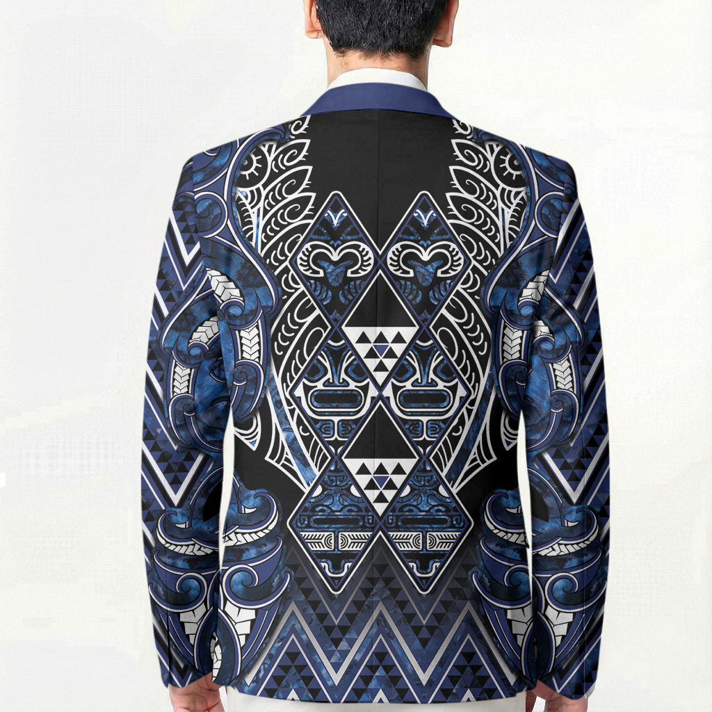 Aotearoa Tuwharetoa Blazer Maori Tribal Navy Paua Shell Pattern