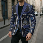Aotearoa Tuwharetoa Blazer Maori Tribal Navy Paua Shell Pattern