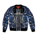 Aotearoa Tuwharetoa Bomber Jacket Maori Tribal Navy Paua Shell Pattern