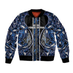 Aotearoa Tuwharetoa Bomber Jacket Maori Tribal Navy Paua Shell Pattern