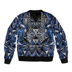 Aotearoa Tuwharetoa Bomber Jacket Maori Tribal Navy Paua Shell Pattern