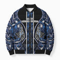 Aotearoa Tuwharetoa Bomber Puffer Jacket Maori Tribal Navy Paua Shell Pattern
