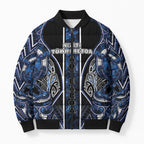 Aotearoa Tuwharetoa Bomber Puffer Jacket Maori Tribal Navy Paua Shell Pattern