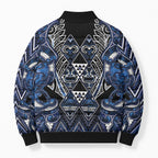 Aotearoa Tuwharetoa Bomber Puffer Jacket Maori Tribal Navy Paua Shell Pattern