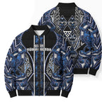 Aotearoa Tuwharetoa Bomber Puffer Jacket Maori Tribal Navy Paua Shell Pattern