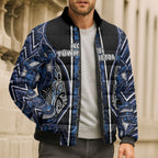 Aotearoa Tuwharetoa Bomber Puffer Jacket Maori Tribal Navy Paua Shell Pattern