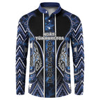 Aotearoa Tuwharetoa Button Sweatshirt Maori Tribal Navy Paua Shell Pattern