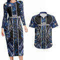Aotearoa Tuwharetoa Couples Matching Long Sleeve Bodycon Dress and Hawaiian Shirt Maori Tribal Navy Paua Shell Pattern