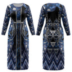 Aotearoa Tuwharetoa Couples Matching Long Sleeve Bodycon Dress and Long Sleeve Button Shirt Maori Tribal Navy Paua Shell Pattern