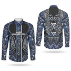 Aotearoa Tuwharetoa Couples Matching Mermaid Dress and Long Sleeve Button Shirt Maori Tribal Navy Paua Shell Pattern