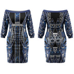 Aotearoa Tuwharetoa Couples Matching Off The Shoulder Long Sleeve Dress and Long Sleeve Button Shirt Maori Tribal Navy Paua Shell Pattern