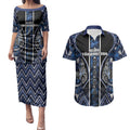Aotearoa Tuwharetoa Couples Matching Puletasi and Hawaiian Shirt Maori Tribal Navy Paua Shell Pattern