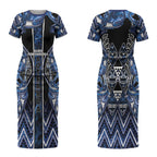 Aotearoa Tuwharetoa Couples Matching Short Sleeve Bodycon Dress and Hawaiian Shirt Maori Tribal Navy Paua Shell Pattern