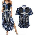 Aotearoa Tuwharetoa Couples Matching Summer Maxi Dress and Hawaiian Shirt Maori Tribal Navy Paua Shell Pattern
