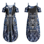 Aotearoa Tuwharetoa Couples Matching Summer Maxi Dress and Hawaiian Shirt Maori Tribal Navy Paua Shell Pattern