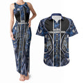 Aotearoa Tuwharetoa Couples Matching Tank Maxi Dress and Hawaiian Shirt Maori Tribal Navy Paua Shell Pattern