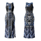 Aotearoa Tuwharetoa Couples Matching Tank Maxi Dress and Long Sleeve Button Shirt Maori Tribal Navy Paua Shell Pattern