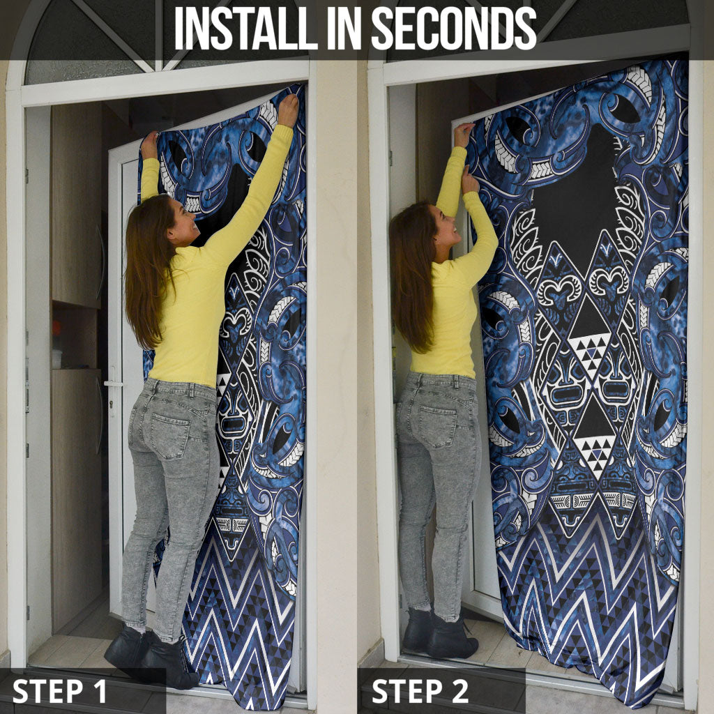 Aotearoa Tuwharetoa Door Cover Maori Tribal Navy Paua Shell Pattern