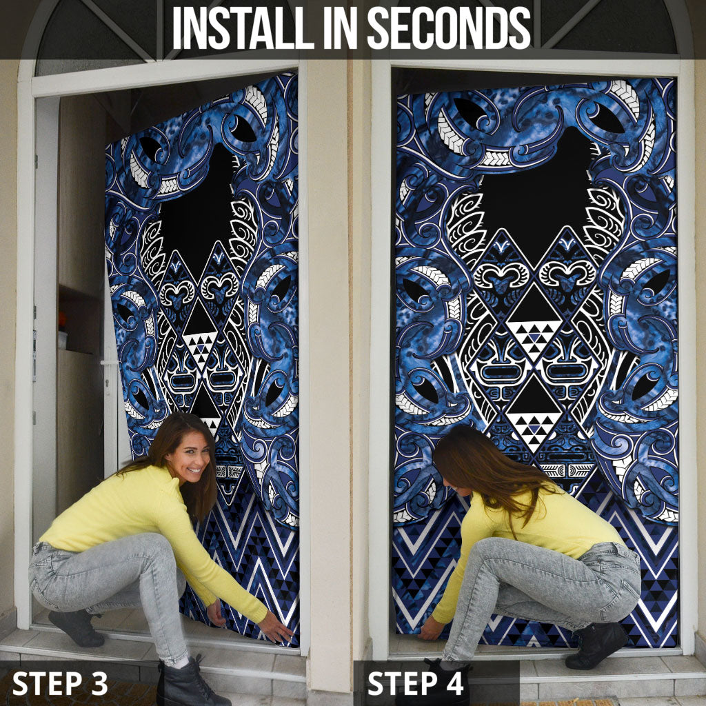 Aotearoa Tuwharetoa Door Cover Maori Tribal Navy Paua Shell Pattern