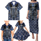 Aotearoa Tuwharetoa Family Matching Puletasi and Hawaiian Shirt Maori Tribal Navy Paua Shell Pattern
