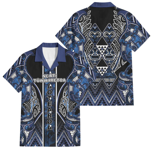 Aotearoa Tuwharetoa Family Matching Summer Maxi Dress and Hawaiian Shirt Maori Tribal Navy Paua Shell Pattern