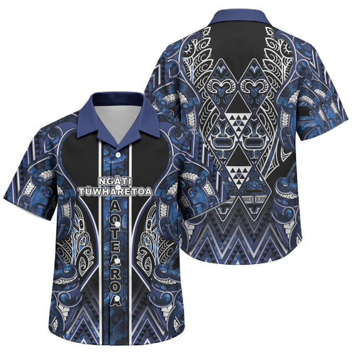 Aotearoa Tuwharetoa Family Matching Summer Maxi Dress and Hawaiian Shirt Maori Tribal Navy Paua Shell Pattern