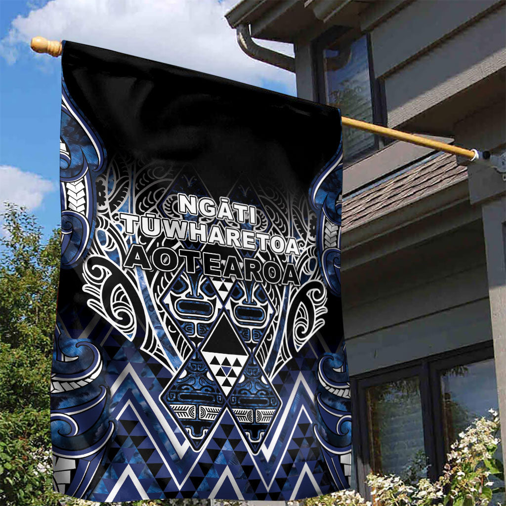 Aotearoa Tuwharetoa Garden Flag Maori Tribal Navy Paua Shell Pattern