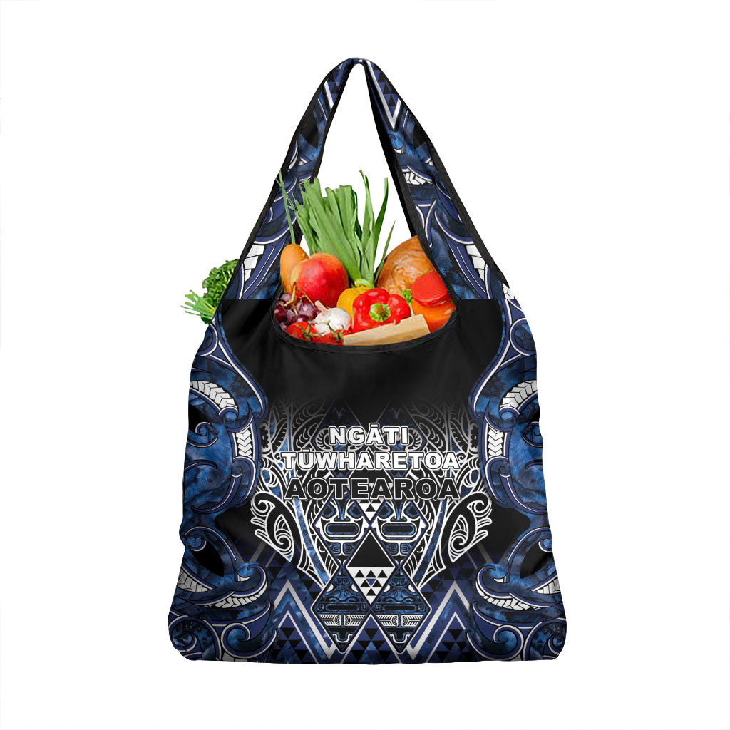 Aotearoa Tuwharetoa Grocery Bag Maori Tribal Navy Paua Shell Pattern