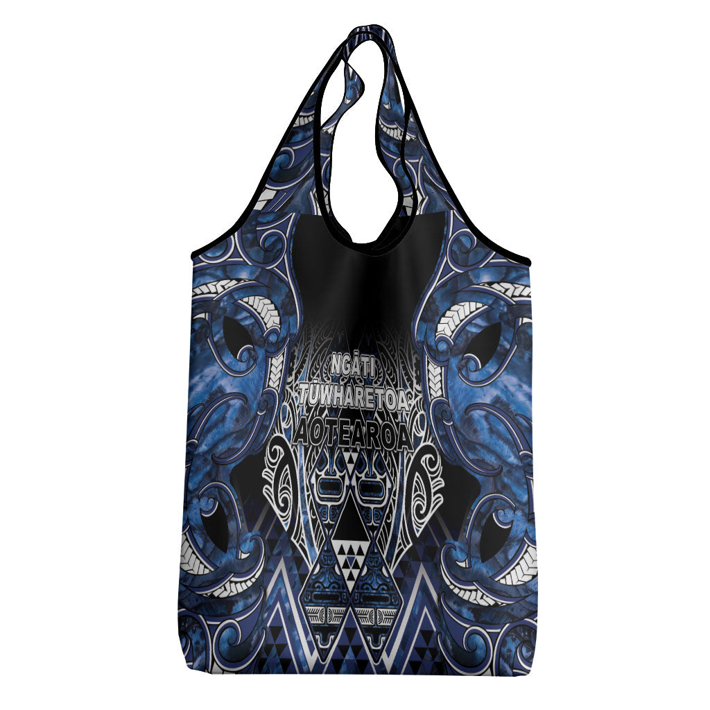 Aotearoa Tuwharetoa Grocery Bag Maori Tribal Navy Paua Shell Pattern