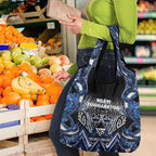 Aotearoa Tuwharetoa Grocery Bag Maori Tribal Navy Paua Shell Pattern