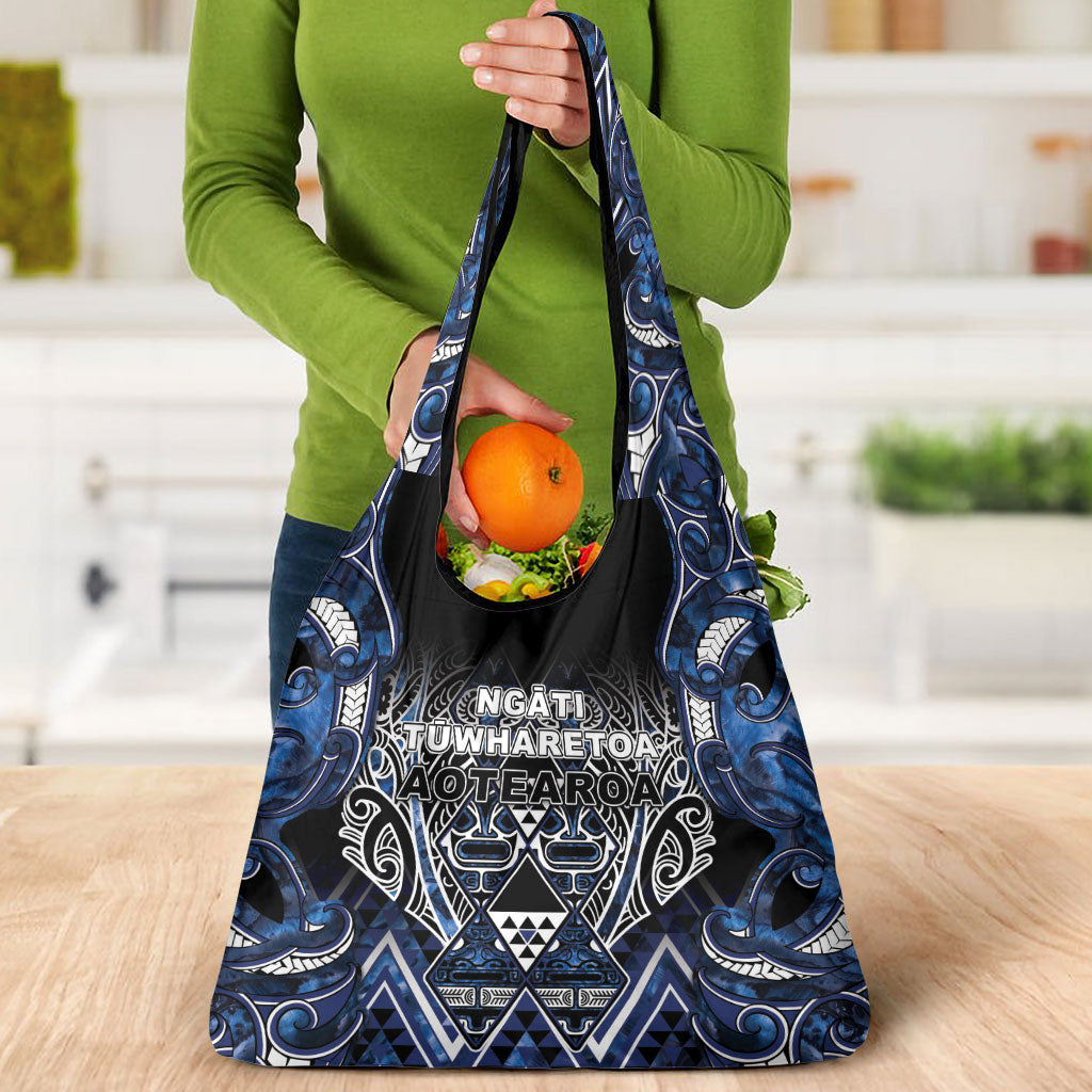 Aotearoa Tuwharetoa Grocery Bag Maori Tribal Navy Paua Shell Pattern