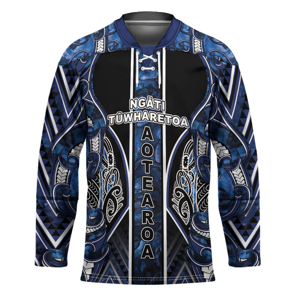 Aotearoa Tuwharetoa Hockey Jersey Maori Tribal Navy Paua Shell Pattern