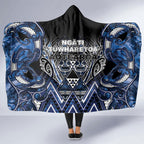 Aotearoa Tuwharetoa Hooded Blanket Maori Tribal Navy Paua Shell Pattern