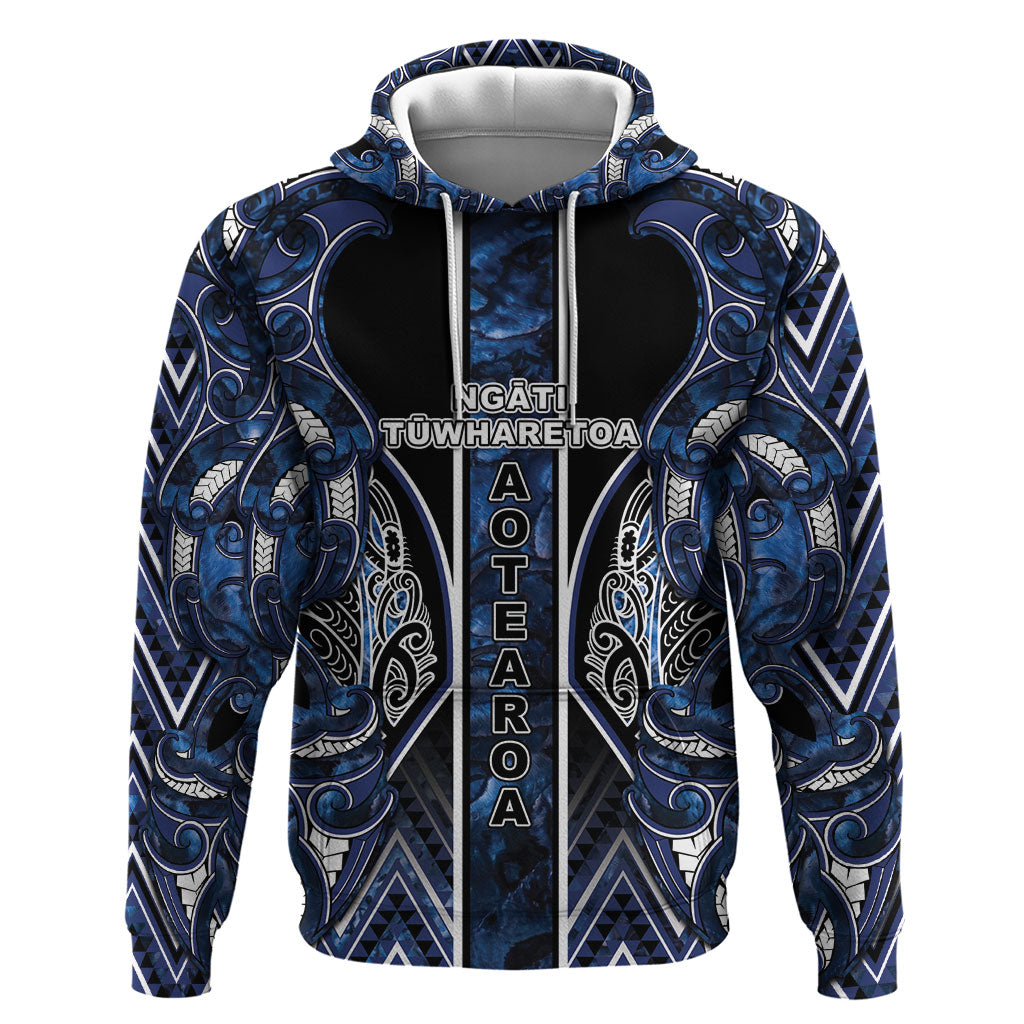 Aotearoa Tuwharetoa Hoodie Maori Tribal Navy Paua Shell Pattern