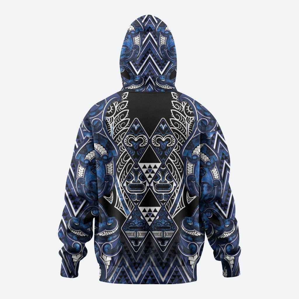 Aotearoa Tuwharetoa Hoodie Maori Tribal Navy Paua Shell Pattern