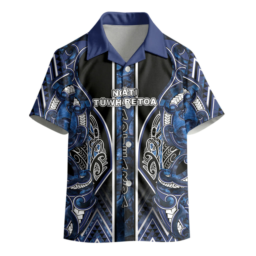 Aotearoa Tuwharetoa Kid Hawaiian Shirt Maori Tribal Navy Paua Shell Pattern