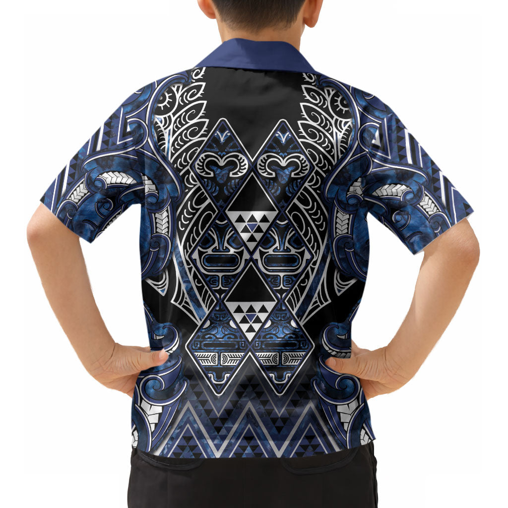 Aotearoa Tuwharetoa Kid Hawaiian Shirt Maori Tribal Navy Paua Shell Pattern