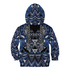 Aotearoa Tuwharetoa Kid Hoodie Maori Tribal Navy Paua Shell Pattern