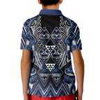 Aotearoa Tuwharetoa Kid Polo Shirt Maori Tribal Navy Paua Shell Pattern