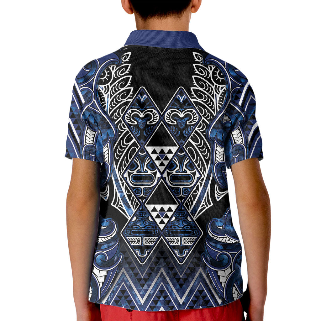 Aotearoa Tuwharetoa Kid Polo Shirt Maori Tribal Navy Paua Shell Pattern
