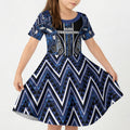 Aotearoa Tuwharetoa Kid Short Sleeve Dress Maori Tribal Navy Paua Shell Pattern