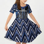 Aotearoa Tuwharetoa Kid Short Sleeve Dress Maori Tribal Navy Paua Shell Pattern