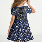 Aotearoa Tuwharetoa Kid Short Sleeve Dress Maori Tribal Navy Paua Shell Pattern